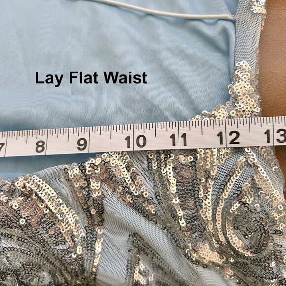 Y2K Cocktail Party Dress Baby Blue Silver Sequin Embellishments Women's Medium - Picture 9 of 11